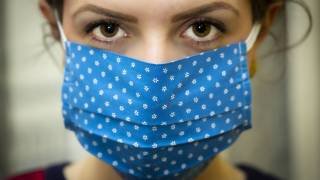 woman with a cloth mask on